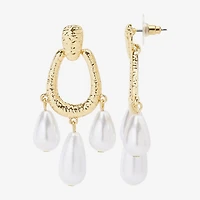 Bijoux Bar Gold Tone Womens Simulated Pearl Drop Earrings
