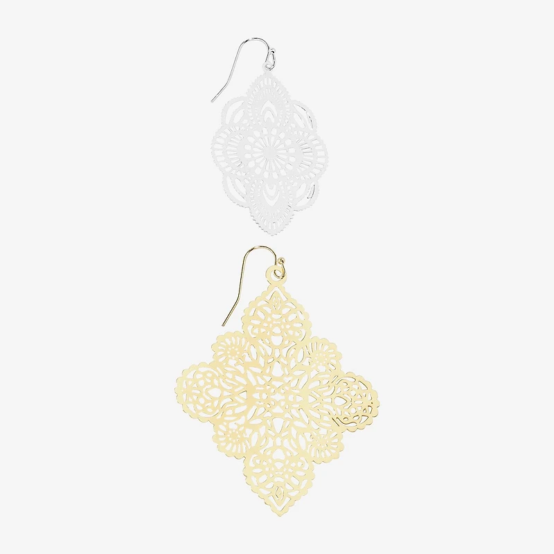 Bijoux Bar Two Tone Filigree Womens 2 Pair Earring Set