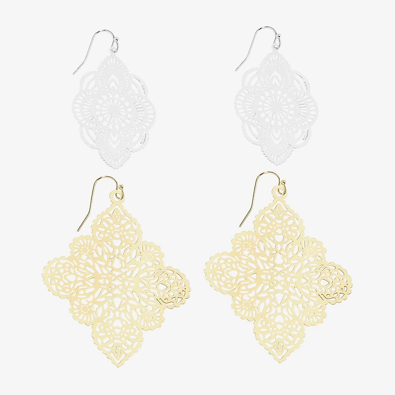Bijoux Bar Two Tone Filigree Womens 2 Pair Earring Set