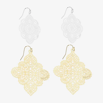 Bijoux Bar Two Tone Filigree Womens 2 Pair Earring Set