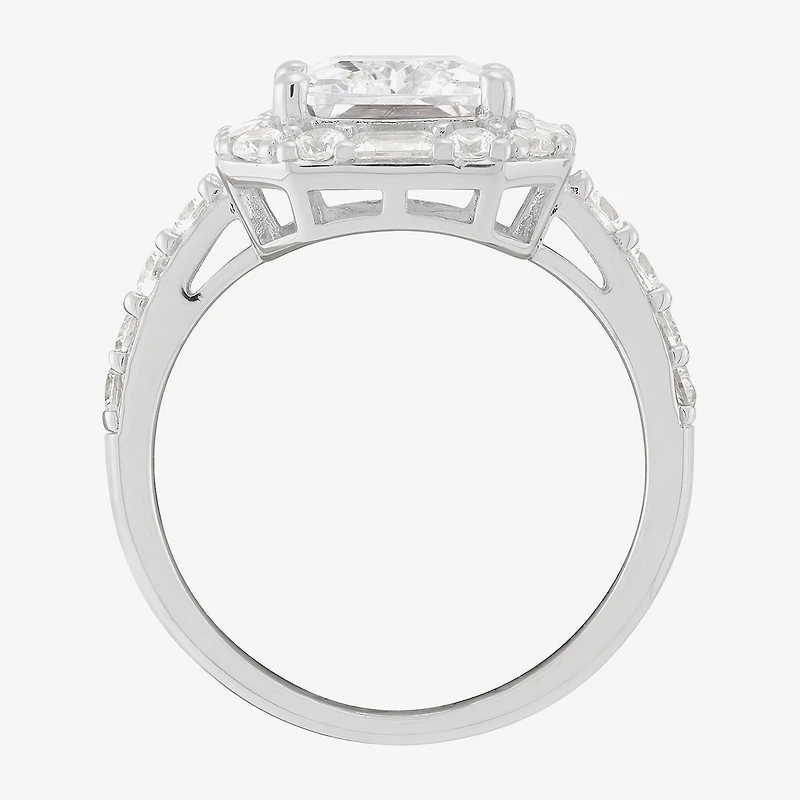 Diamonart Womens Cubic Zirconia Sterling Silver Side Stone Halo Engagement Ring