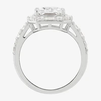 Diamonart Womens Cubic Zirconia Sterling Silver Side Stone Halo Engagement Ring