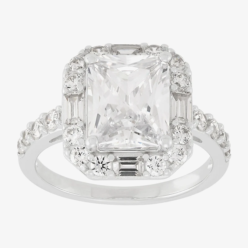 Diamonart Womens Cubic Zirconia Sterling Silver Side Stone Halo Engagement Ring