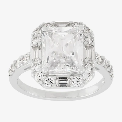 Diamonart Womens Cubic Zirconia Sterling Silver Side Stone Halo Engagement Ring