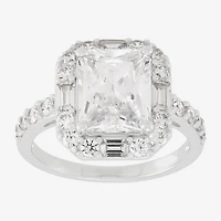 Diamonart Womens Cubic Zirconia Sterling Silver Side Stone Halo Engagement Ring