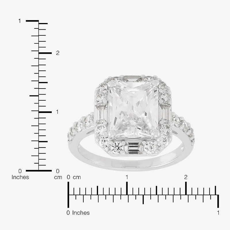 Diamonart Womens Cubic Zirconia Sterling Silver Side Stone Halo Engagement Ring