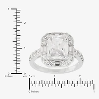 Diamonart Womens Cubic Zirconia Sterling Silver Side Stone Halo Engagement Ring