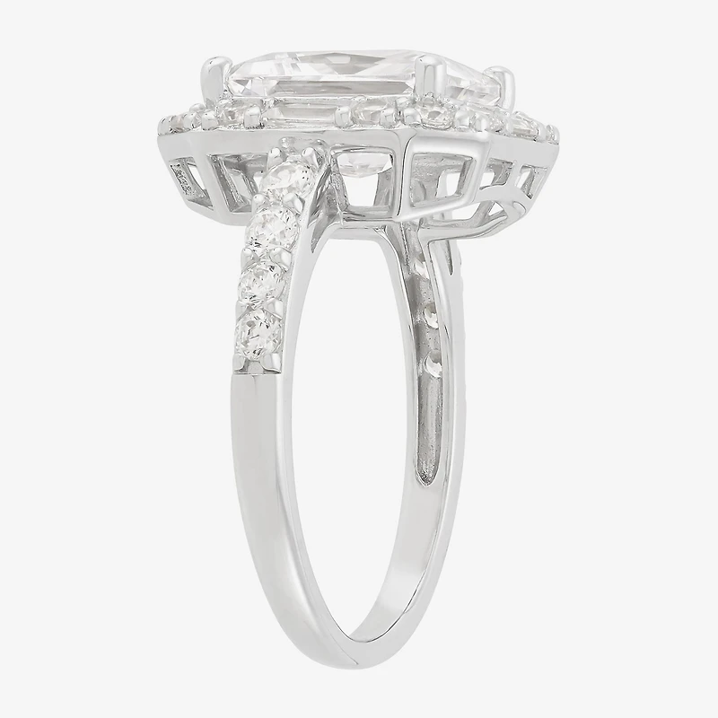 Diamonart Womens Cubic Zirconia Sterling Silver Side Stone Halo Engagement Ring