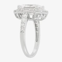 Diamonart Womens Cubic Zirconia Sterling Silver Side Stone Halo Engagement Ring