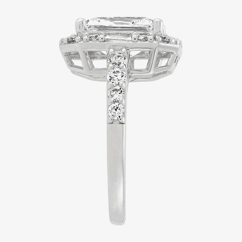 Diamonart Womens Cubic Zirconia Sterling Silver Side Stone Halo Engagement Ring