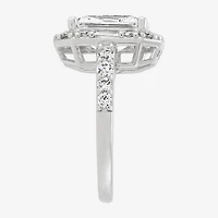 Diamonart Womens Cubic Zirconia Sterling Silver Side Stone Halo Engagement Ring