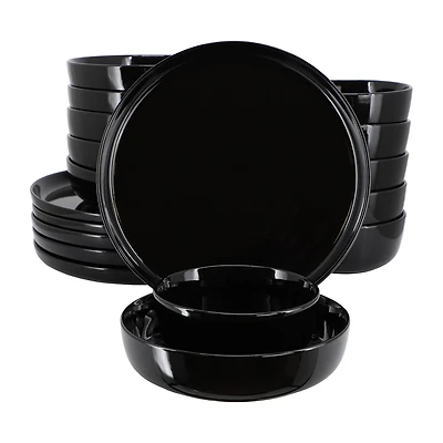 Elama Duncan 18 Piece Black 18-pc. Porcelain Dinnerware Set
