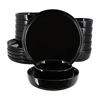 Elama Duncan 18 Piece Black 18-pc. Porcelain Dinnerware Set