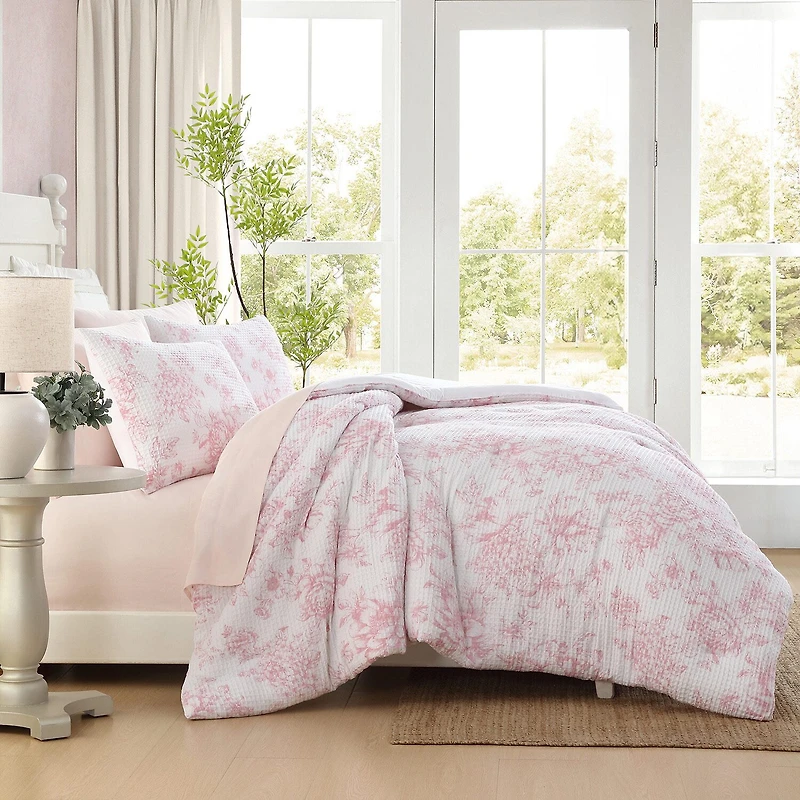Laura Ashley Delphine Poly Waffle Midweight Comforter Set