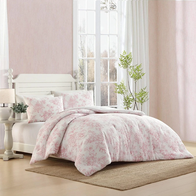 Laura Ashley Delphine Poly Waffle Midweight Comforter Set
