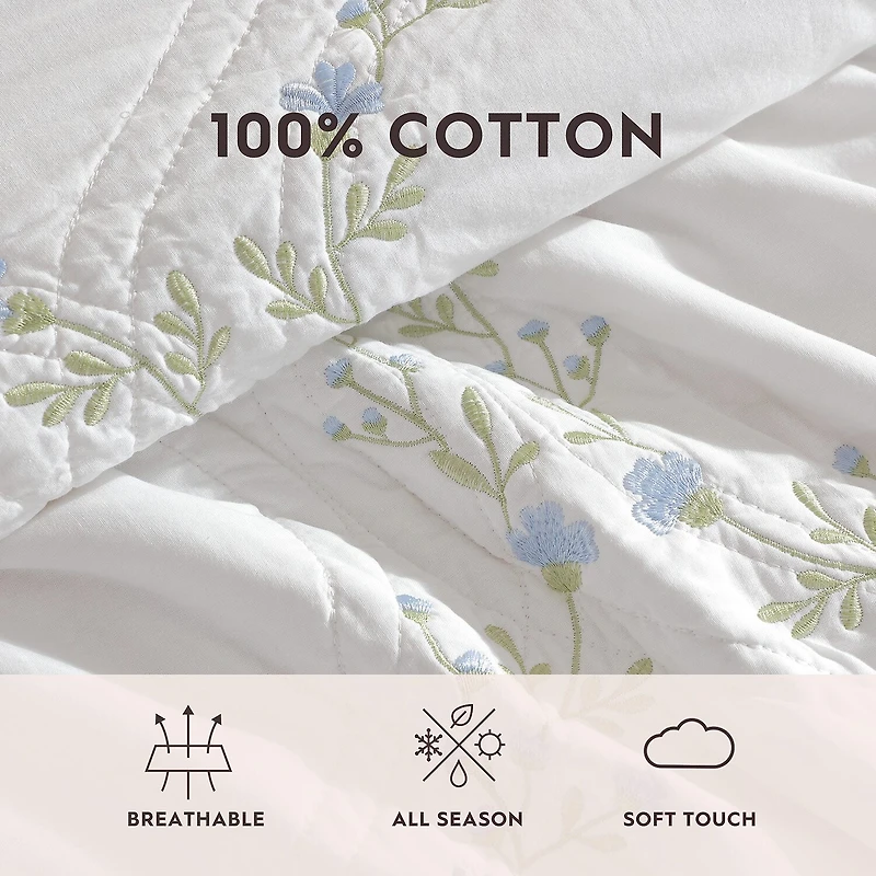 Laura Ashley Floral Embroidery Quilt Set