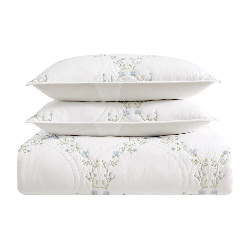 Laura Ashley Floral Embroidery Quilt Set