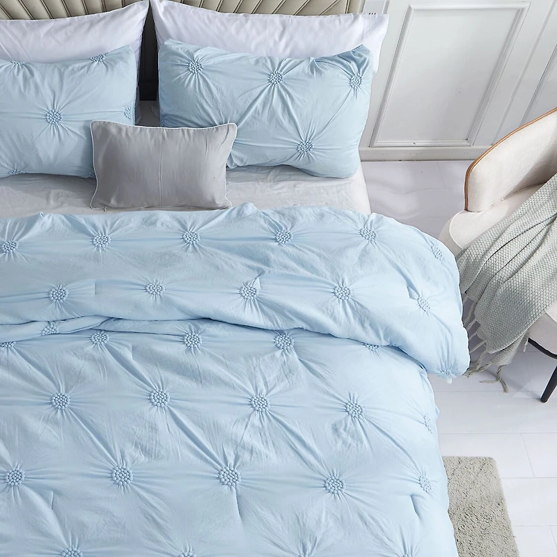 Swift Home Luxurious Ruched 3d Floral Pintuck Sham And Midweight Down Alternative Comforter Set