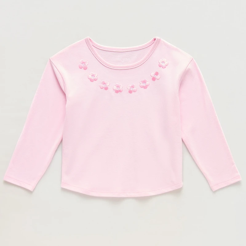 Okie Dokie Toddler & Little Girls Round Neck Long Sleeve Embroidered T-Shirt