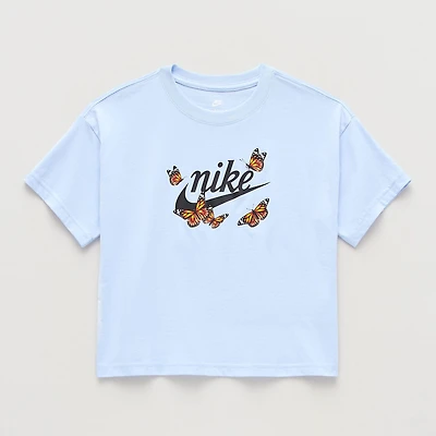 Nike Club Big Kid Girls Crew Neck Short Sleeve Oversized Graphic T-Shirt