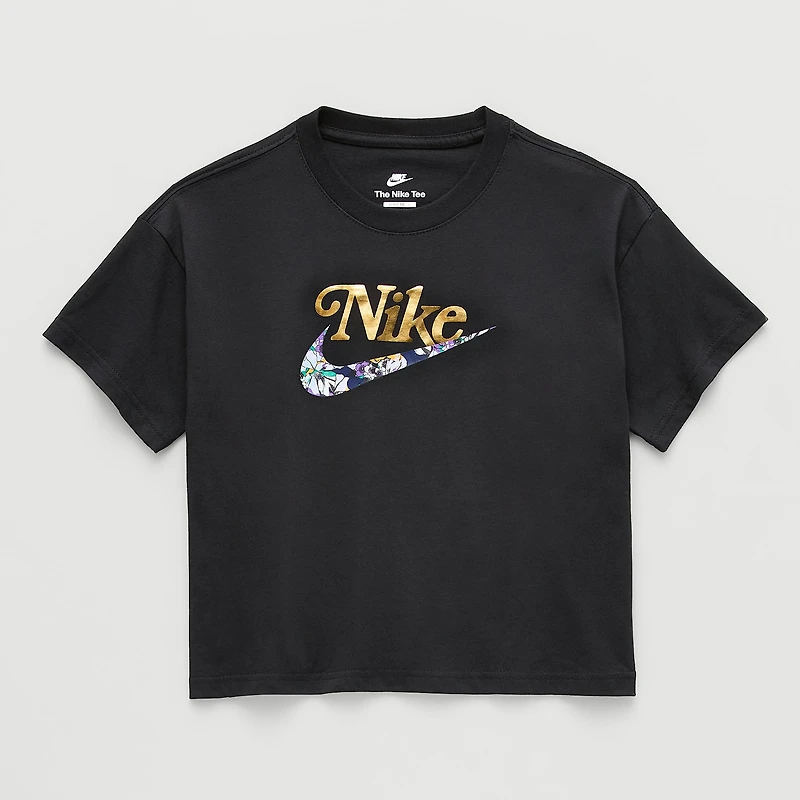 Nike Club Big Kid Girls Crew Neck Short Sleeve Oversized Graphic T-Shirt