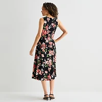 Robbie Bee Womens Petite Midi Cowl Neck Sleeveless Floral Fit + Flare Dress