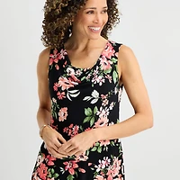 Robbie Bee Womens Petite Midi Cowl Neck Sleeveless Floral Fit + Flare Dress