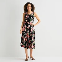 Robbie Bee Womens Petite Midi Cowl Neck Sleeveless Floral Fit + Flare Dress