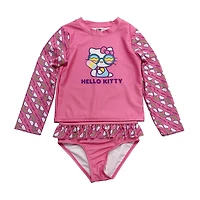 Little Girls UV Protection Hello Kitty 2-pc. Rash Guard Set