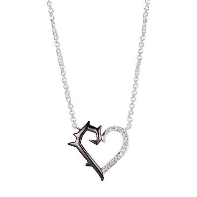 Disney Classics Villians Womens Cubic Zirconia Pure Silver Over Brass Heart 16 Inch Pendant Necklace