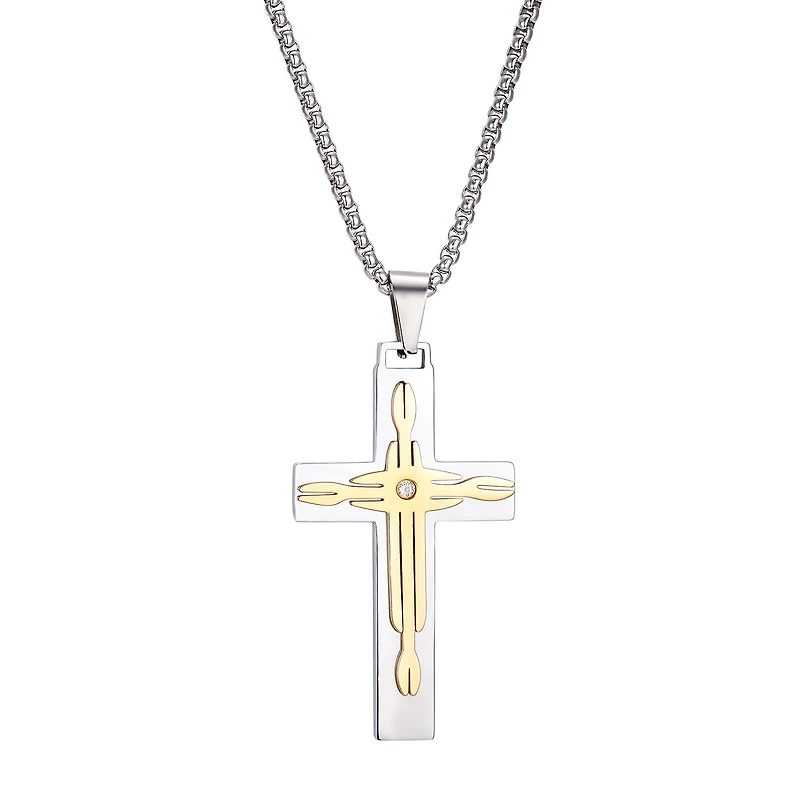 J.P. Army Men's Jewelry Stainless Steel 24 Inch Link Cross Pendant Necklace