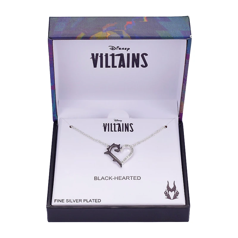 Disney Classics Villians Womens Cubic Zirconia Pure Silver Over Brass Heart 16 Inch Pendant Necklace
