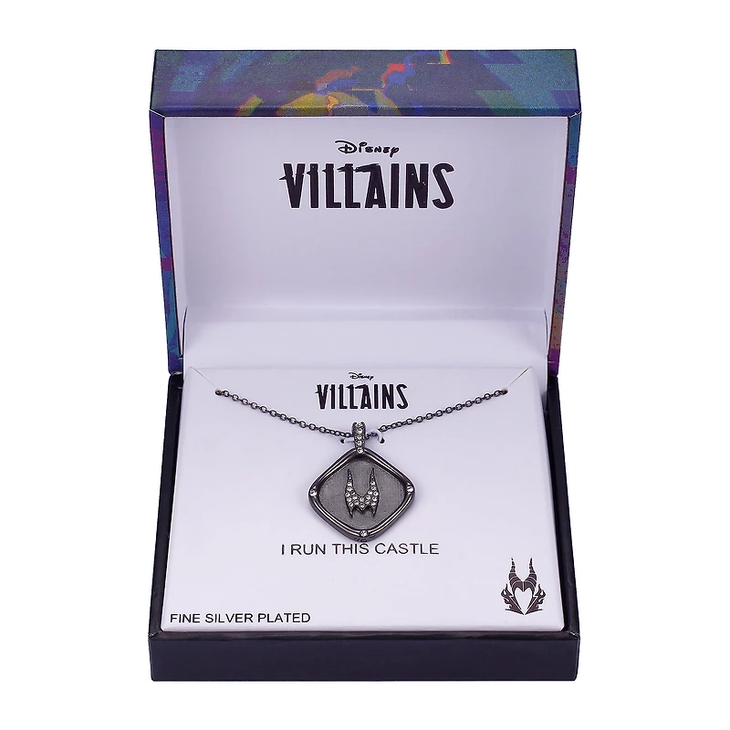 Disney Villains Maleficent Sleeping Beauty Silver Over Brass Crystal 16 Inch Link Diamond Pendant Necklace