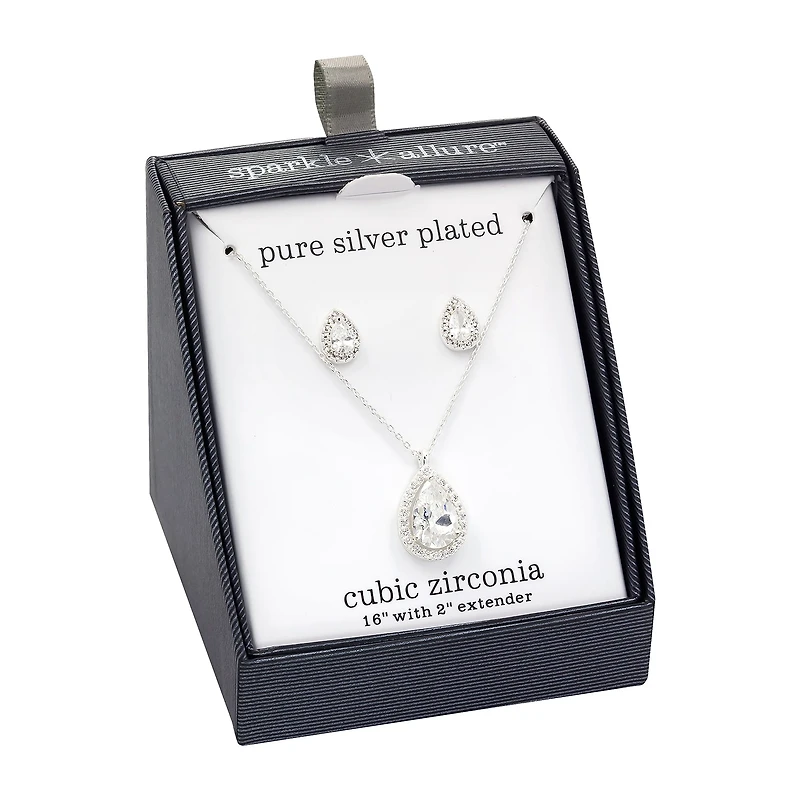 Sparkle Allure Womens White Cubic Zirconia Pure Silver Over Brass Pear 2-pc. Jewelry Set