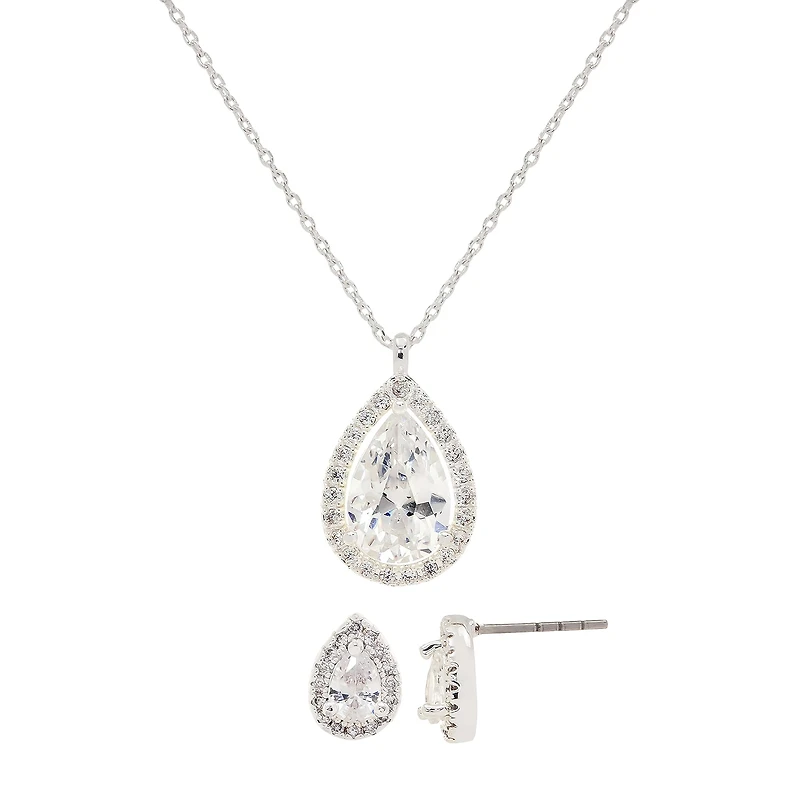 Sparkle Allure Womens White Cubic Zirconia Pure Silver Over Brass Pear 2-pc. Jewelry Set