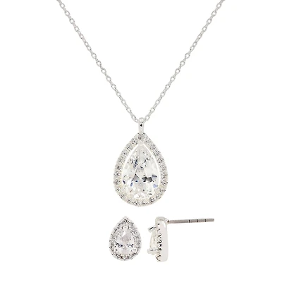 Sparkle Allure Womens White Cubic Zirconia Pure Silver Over Brass Pear 2-pc. Jewelry Set