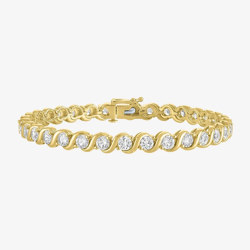 Womens Lab Created White Sapphire 14K Gold Over Silver 7.5 Inch Tennis Bracelet
