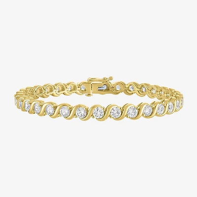 Womens Lab Created White Sapphire 14K Gold Over Silver 7.5 Inch Tennis Bracelet