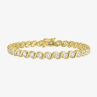 Womens Lab Created White Sapphire 14K Gold Over Silver 7.5 Inch Tennis Bracelet