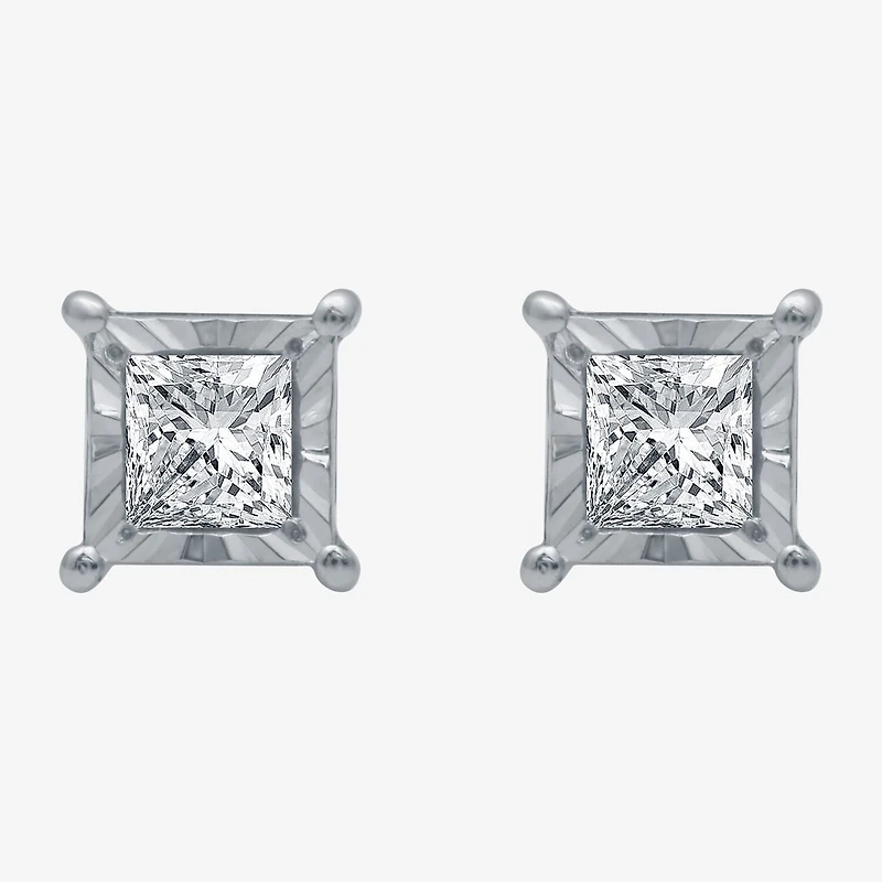 1/3 CT. T.W. Natural White Diamond 5.6mm Sterling Silver or 14K Gold over Stud Earrings