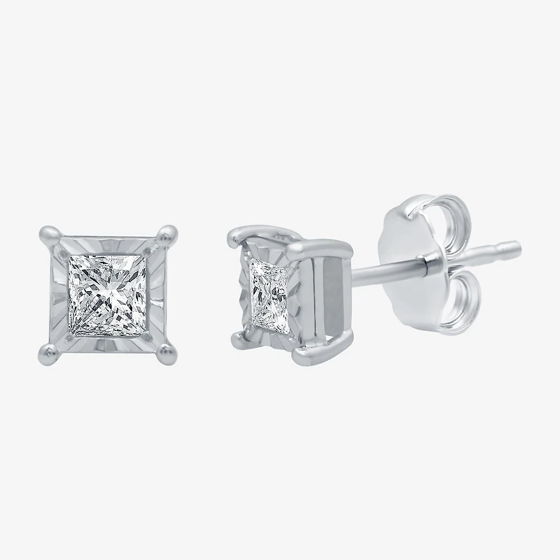1/3 CT. T.W. Natural White Diamond 5.6mm Sterling Silver or 14K Gold over Stud Earrings