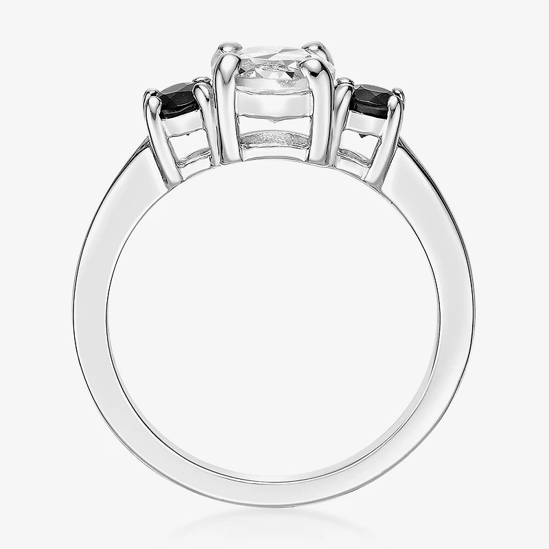 Womens Genuine White Topaz Sterling Silver 3-Stone Cocktail Ring