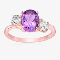 Womens Genuine Semi Precious Stone Sterling Silver Oval 3-Stone Cocktail Ring