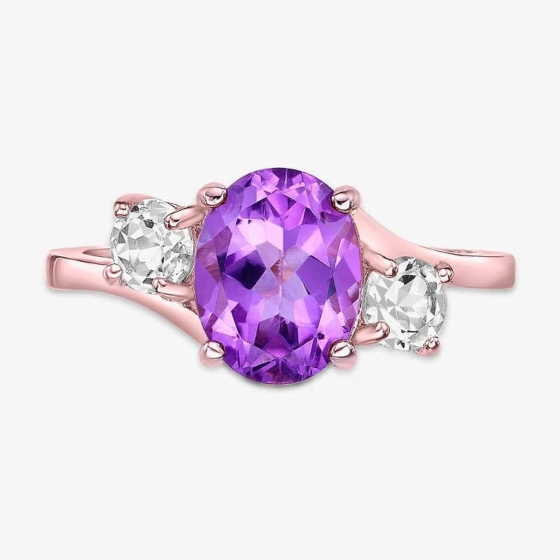 Womens Genuine Semi Precious Stone Sterling Silver Oval 3-Stone Cocktail Ring