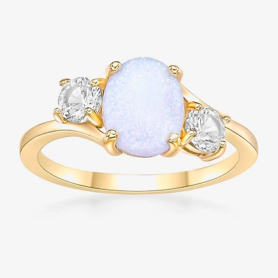 Womens Genuine Semi Precious Stone Sterling Silver Oval 3-Stone Cocktail Ring