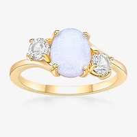 Womens Genuine Semi Precious Stone Sterling Silver Oval 3-Stone Cocktail Ring