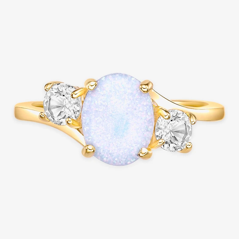 Womens Genuine Semi Precious Stone Sterling Silver Oval 3-Stone Cocktail Ring