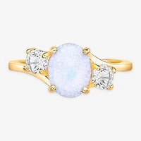 Womens Genuine Semi Precious Stone Sterling Silver Oval 3-Stone Cocktail Ring