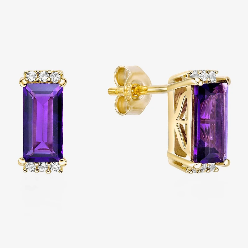 Genuine Semi Precious Stone Gold Over Silver 10mm Stud Earrings