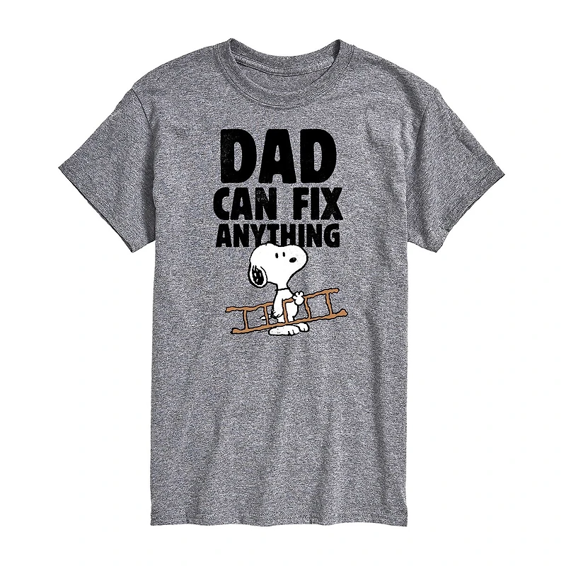 Mens Short Sleeve Peanuts Dad Can Fix Anything Graphic T-Shirt
